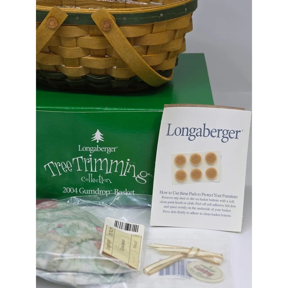 Longaberger Tree Trimming Collection 2004 Gumdrop Basket Green Holly Woven Decor